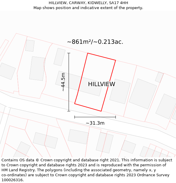 HILLVIEW, CARWAY, KIDWELLY, SA17 4HH: Plot and title map