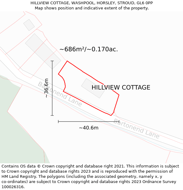 HILLVIEW COTTAGE, WASHPOOL, HORSLEY, STROUD, GL6 0PP: Plot and title map