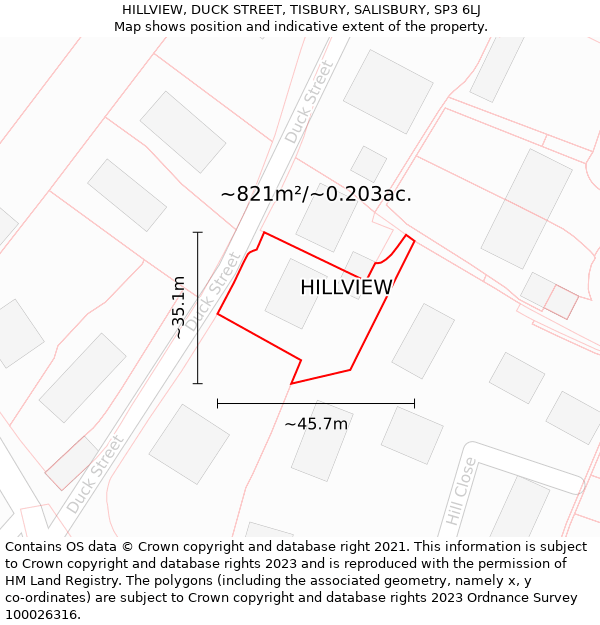 HILLVIEW, DUCK STREET, TISBURY, SALISBURY, SP3 6LJ: Plot and title map