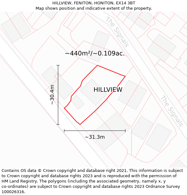 HILLVIEW, FENITON, HONITON, EX14 3BT: Plot and title map