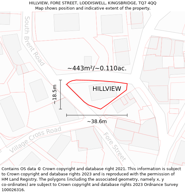 HILLVIEW, FORE STREET, LODDISWELL, KINGSBRIDGE, TQ7 4QQ: Plot and title map