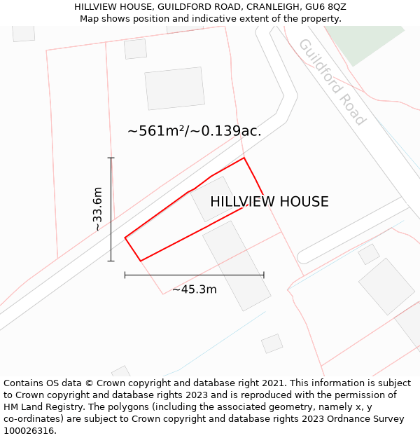 HILLVIEW HOUSE, GUILDFORD ROAD, CRANLEIGH, GU6 8QZ: Plot and title map