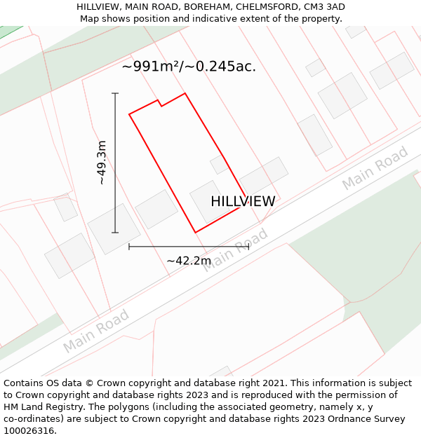 HILLVIEW, MAIN ROAD, BOREHAM, CHELMSFORD, CM3 3AD: Plot and title map