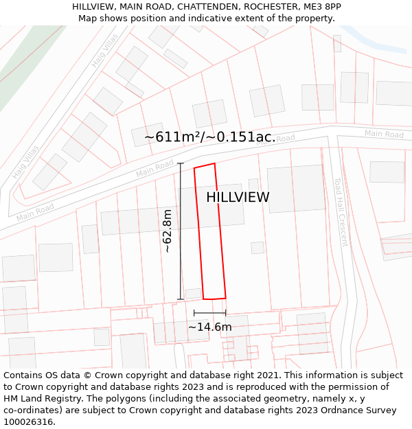 HILLVIEW, MAIN ROAD, CHATTENDEN, ROCHESTER, ME3 8PP: Plot and title map