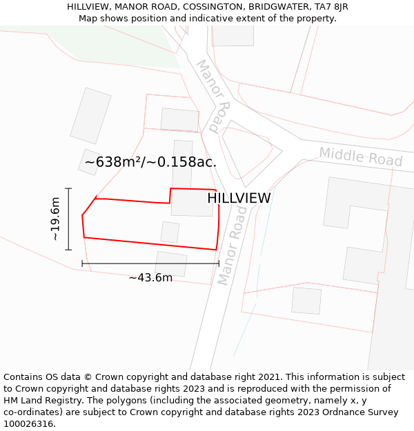 HILLVIEW, MANOR ROAD, COSSINGTON, BRIDGWATER, TA7 8JR: Plot and title map