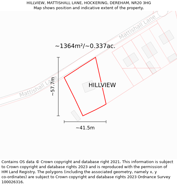 HILLVIEW, MATTISHALL LANE, HOCKERING, DEREHAM, NR20 3HG: Plot and title map