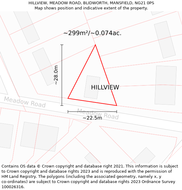 HILLVIEW, MEADOW ROAD, BLIDWORTH, MANSFIELD, NG21 0PS: Plot and title map