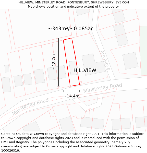 HILLVIEW, MINSTERLEY ROAD, PONTESBURY, SHREWSBURY, SY5 0QH: Plot and title map