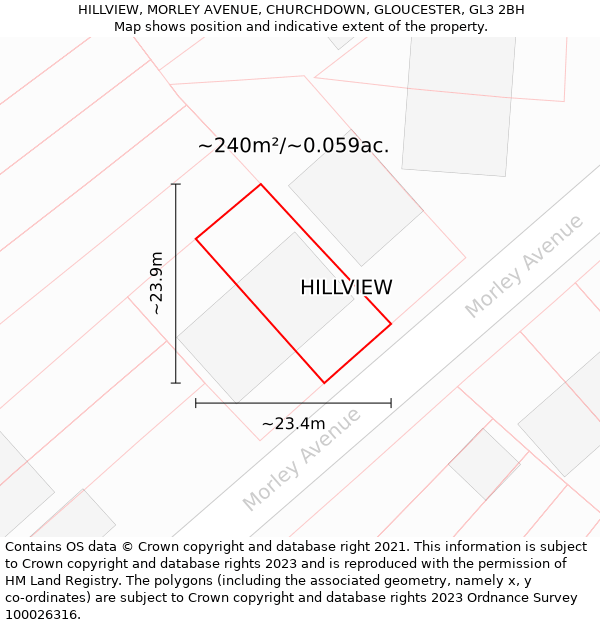 HILLVIEW, MORLEY AVENUE, CHURCHDOWN, GLOUCESTER, GL3 2BH: Plot and title map