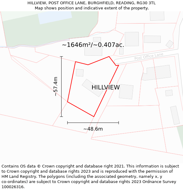 HILLVIEW, POST OFFICE LANE, BURGHFIELD, READING, RG30 3TL: Plot and title map