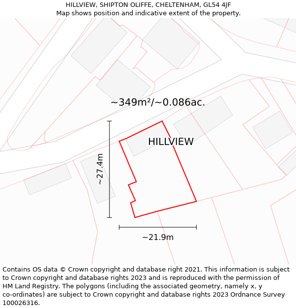 HILLVIEW, SHIPTON OLIFFE, CHELTENHAM, GL54 4JF: Plot and title map