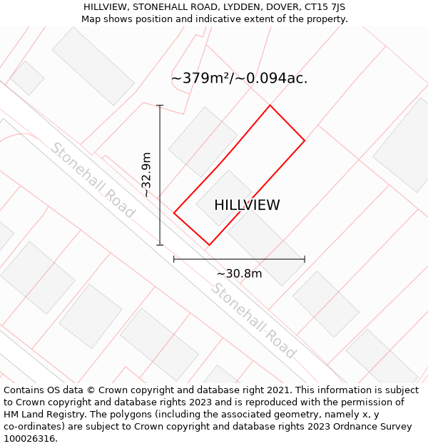 HILLVIEW, STONEHALL ROAD, LYDDEN, DOVER, CT15 7JS: Plot and title map