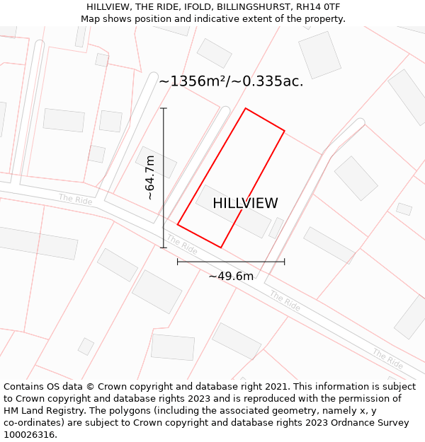 HILLVIEW, THE RIDE, IFOLD, BILLINGSHURST, RH14 0TF: Plot and title map