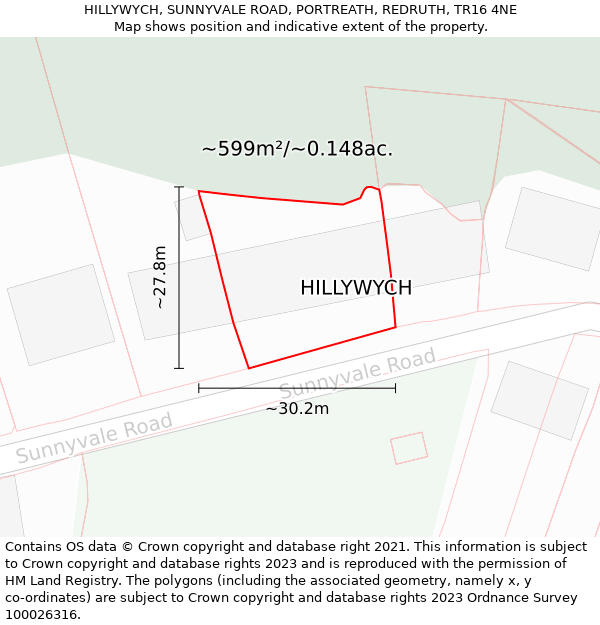 HILLYWYCH, SUNNYVALE ROAD, PORTREATH, REDRUTH, TR16 4NE: Plot and title map