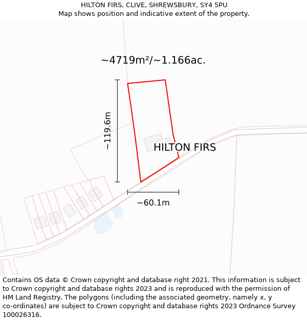 HILTON FIRS, CLIVE, SHREWSBURY, SY4 5PU: Plot and title map