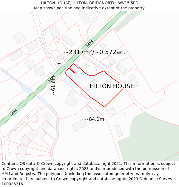 HILTON HOUSE, HILTON, BRIDGNORTH, WV15 5PD: Plot and title map