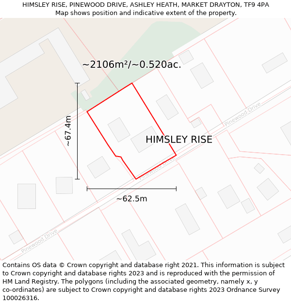 HIMSLEY RISE, PINEWOOD DRIVE, ASHLEY HEATH, MARKET DRAYTON, TF9 4PA: Plot and title map