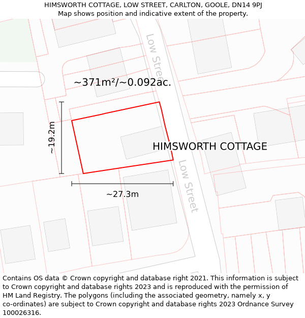 HIMSWORTH COTTAGE, LOW STREET, CARLTON, GOOLE, DN14 9PJ: Plot and title map