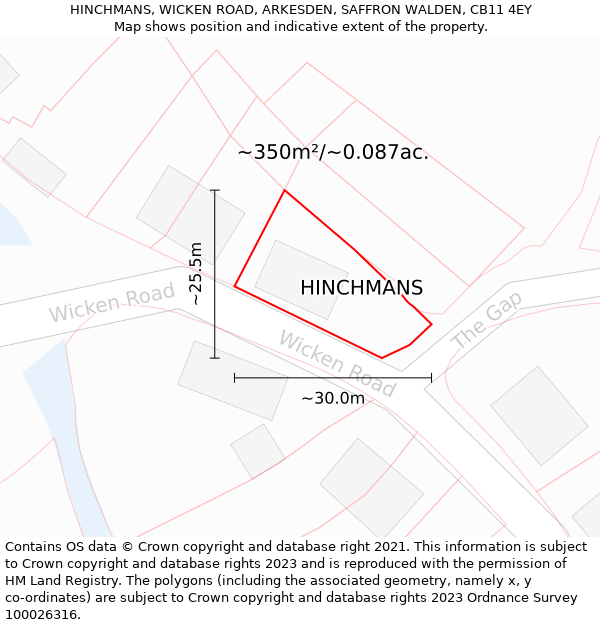 HINCHMANS, WICKEN ROAD, ARKESDEN, SAFFRON WALDEN, CB11 4EY: Plot and title map