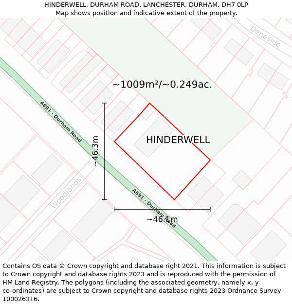 HINDERWELL, DURHAM ROAD, LANCHESTER, DURHAM, DH7 0LP: Plot and title map