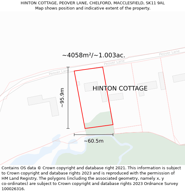 HINTON COTTAGE, PEOVER LANE, CHELFORD, MACCLESFIELD, SK11 9AL: Plot and title map