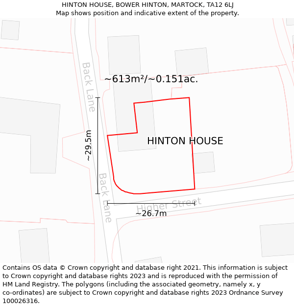 HINTON HOUSE, BOWER HINTON, MARTOCK, TA12 6LJ: Plot and title map