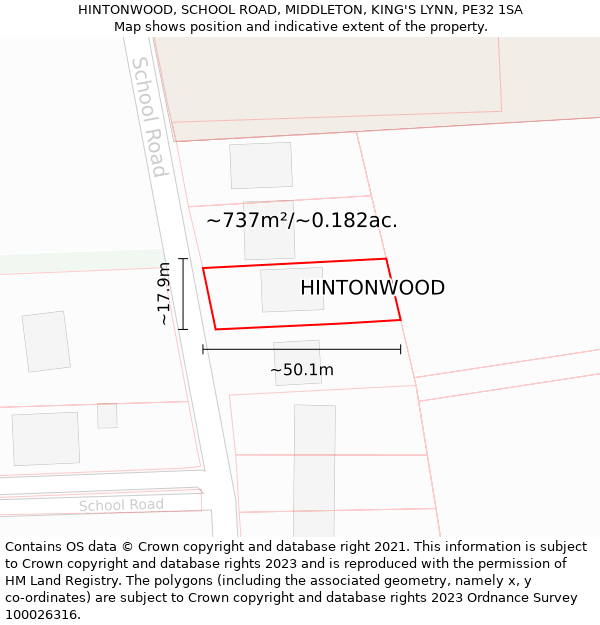 HINTONWOOD, SCHOOL ROAD, MIDDLETON, KING'S LYNN, PE32 1SA: Plot and title map