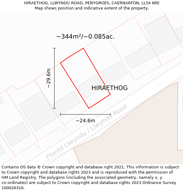 HIRAETHOG, LLWYNDU ROAD, PENYGROES, CAERNARFON, LL54 6RE: Plot and title map