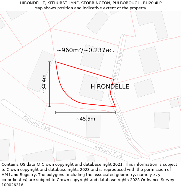 HIRONDELLE, KITHURST LANE, STORRINGTON, PULBOROUGH, RH20 4LP: Plot and title map