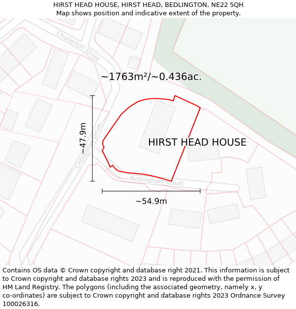 HIRST HEAD HOUSE, HIRST HEAD, BEDLINGTON, NE22 5QH: Plot and title map