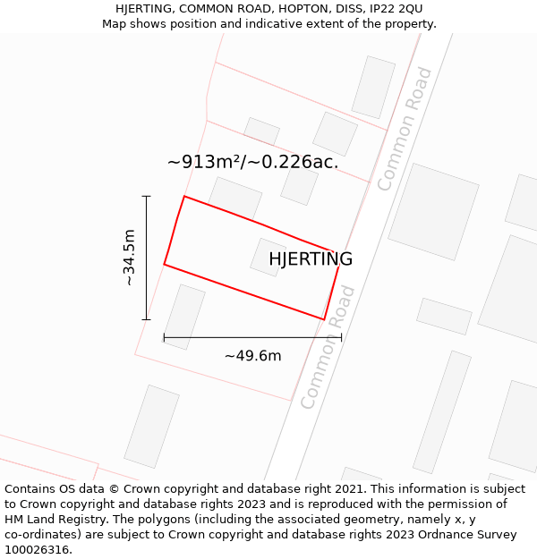 HJERTING, COMMON ROAD, HOPTON, DISS, IP22 2QU: Plot and title map