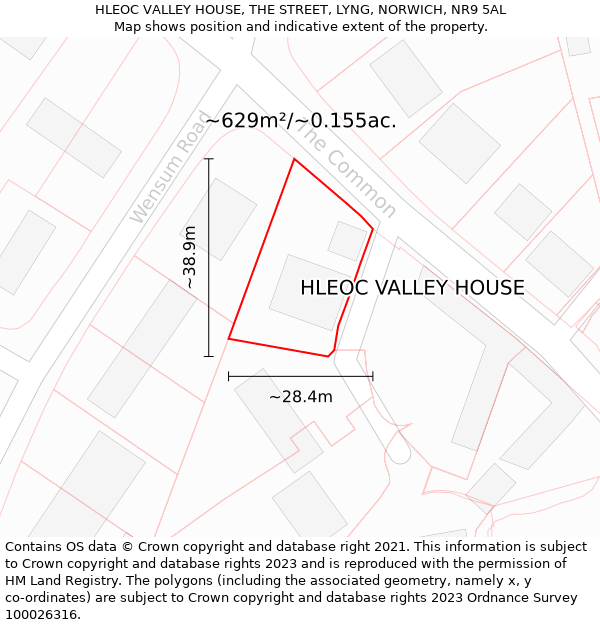 HLEOC VALLEY HOUSE, THE STREET, LYNG, NORWICH, NR9 5AL: Plot and title map