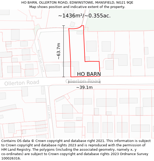 HO BARN, OLLERTON ROAD, EDWINSTOWE, MANSFIELD, NG21 9QE: Plot and title map