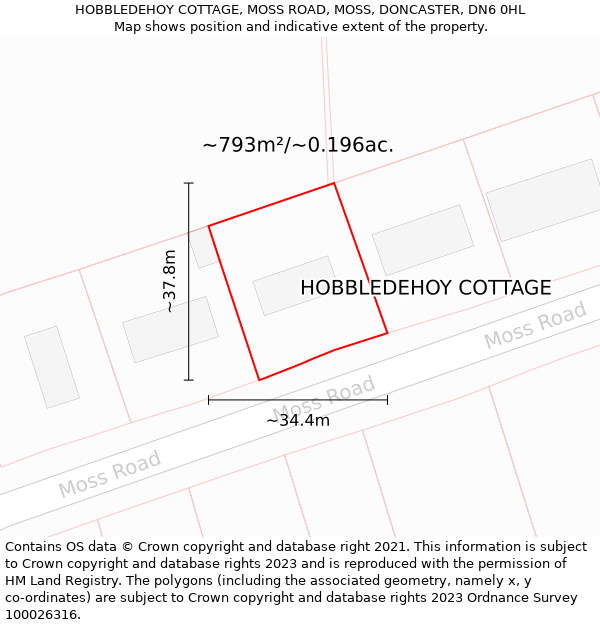 HOBBLEDEHOY COTTAGE, MOSS ROAD, MOSS, DONCASTER, DN6 0HL: Plot and title map
