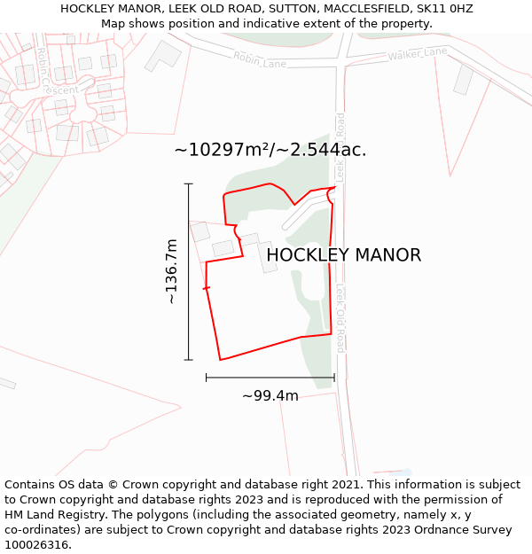 HOCKLEY MANOR, LEEK OLD ROAD, SUTTON, MACCLESFIELD, SK11 0HZ: Plot and title map