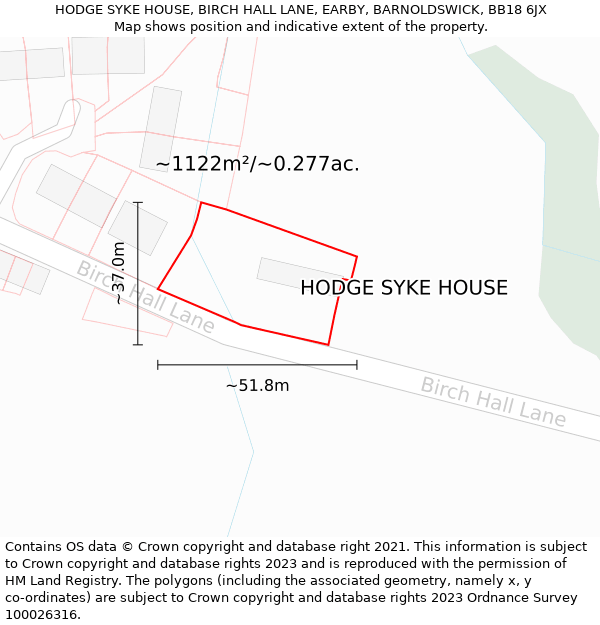 HODGE SYKE HOUSE, BIRCH HALL LANE, EARBY, BARNOLDSWICK, BB18 6JX: Plot and title map