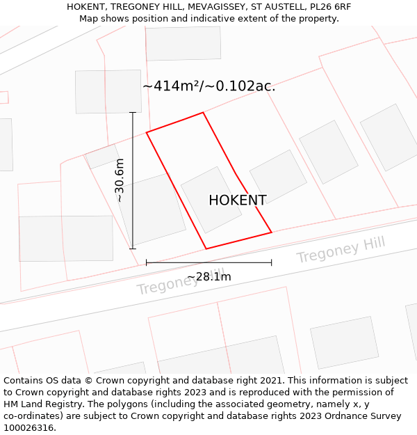 HOKENT, TREGONEY HILL, MEVAGISSEY, ST AUSTELL, PL26 6RF: Plot and title map