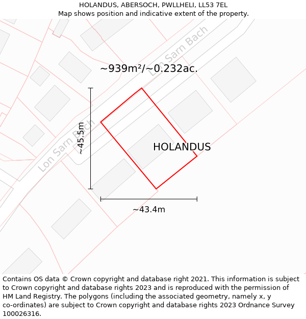 HOLANDUS, ABERSOCH, PWLLHELI, LL53 7EL: Plot and title map