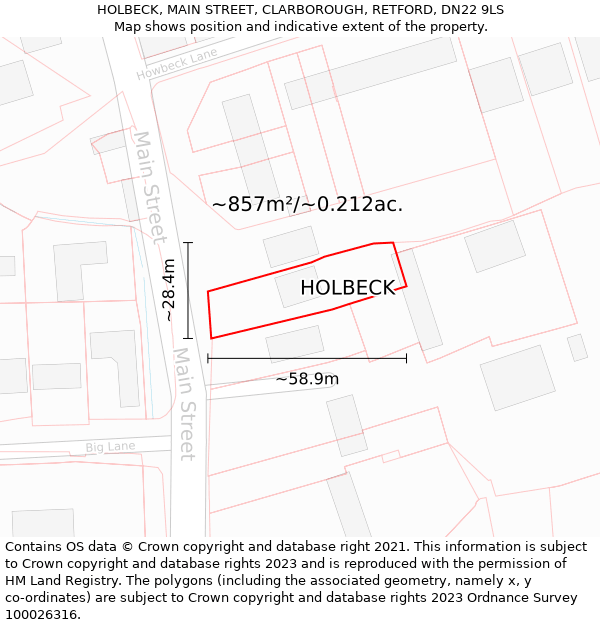 HOLBECK, MAIN STREET, CLARBOROUGH, RETFORD, DN22 9LS: Plot and title map