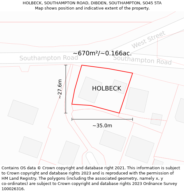 HOLBECK, SOUTHAMPTON ROAD, DIBDEN, SOUTHAMPTON, SO45 5TA: Plot and title map