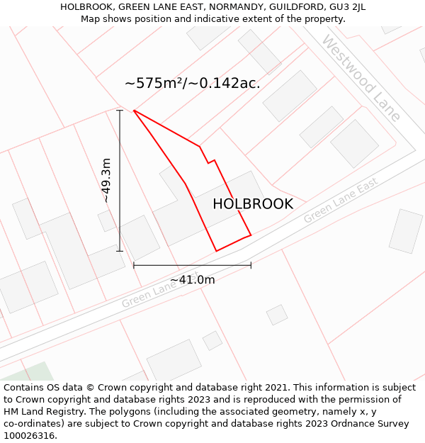 HOLBROOK, GREEN LANE EAST, NORMANDY, GUILDFORD, GU3 2JL: Plot and title map