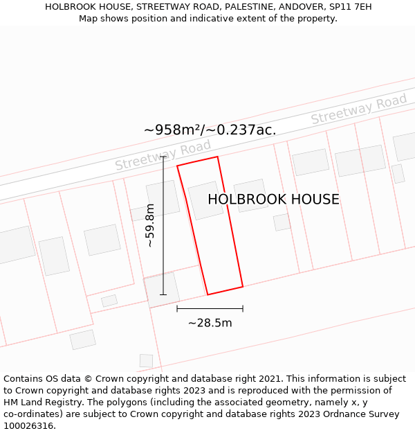 HOLBROOK HOUSE, STREETWAY ROAD, PALESTINE, ANDOVER, SP11 7EH: Plot and title map