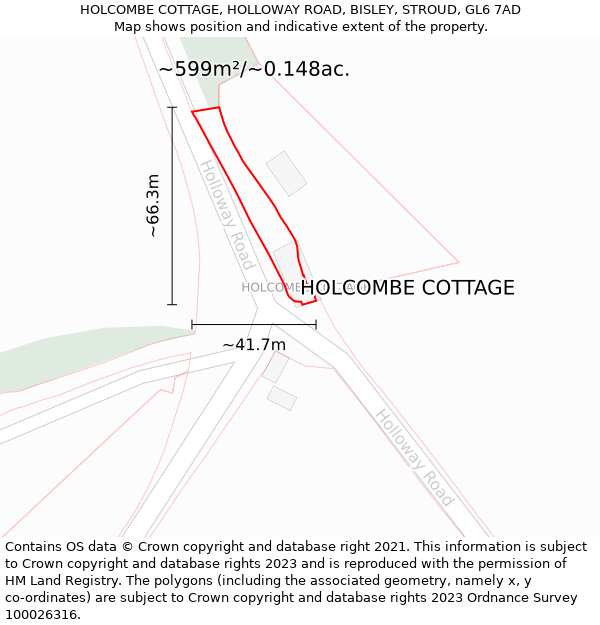 HOLCOMBE COTTAGE, HOLLOWAY ROAD, BISLEY, STROUD, GL6 7AD: Plot and title map