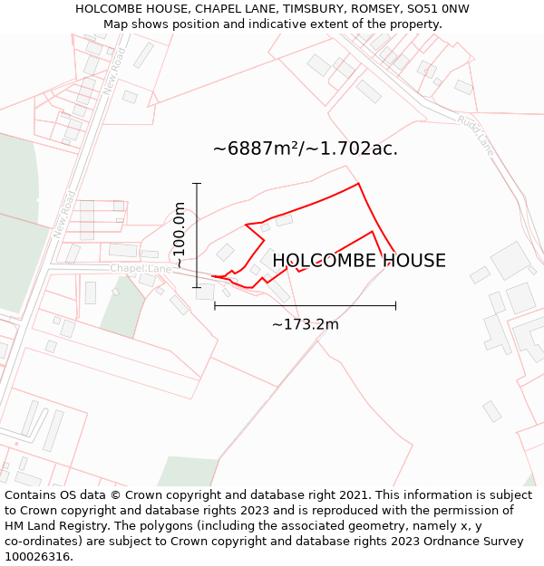 HOLCOMBE HOUSE, CHAPEL LANE, TIMSBURY, ROMSEY, SO51 0NW: Plot and title map