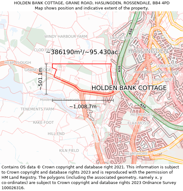 HOLDEN BANK COTTAGE, GRANE ROAD, HASLINGDEN, ROSSENDALE, BB4 4PD: Plot and title map