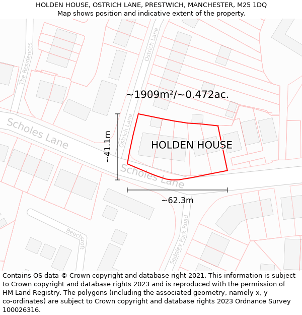 HOLDEN HOUSE, OSTRICH LANE, PRESTWICH, MANCHESTER, M25 1DQ: Plot and title map