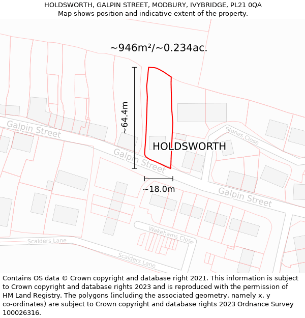 HOLDSWORTH, GALPIN STREET, MODBURY, IVYBRIDGE, PL21 0QA: Plot and title map