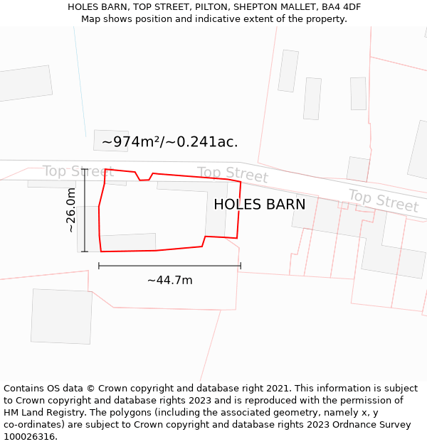 HOLES BARN, TOP STREET, PILTON, SHEPTON MALLET, BA4 4DF: Plot and title map