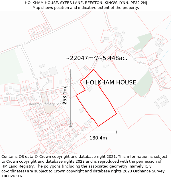 HOLKHAM HOUSE, SYERS LANE, BEESTON, KING'S LYNN, PE32 2NJ: Plot and title map