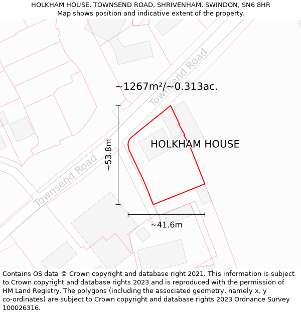 HOLKHAM HOUSE, TOWNSEND ROAD, SHRIVENHAM, SWINDON, SN6 8HR: Plot and title map